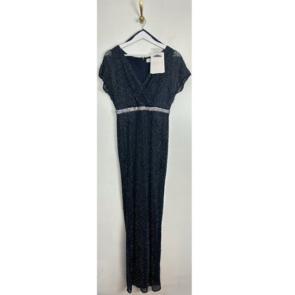 MAC DUGGAL Beaded Butterfly Sleeve Column Gown in Midnight Size US 6 NWT - Picture 3 of 12